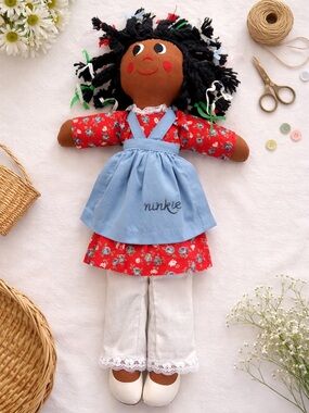 Vintage Gambina “Ninkie” Handmade African American Rag Doll Folk Art